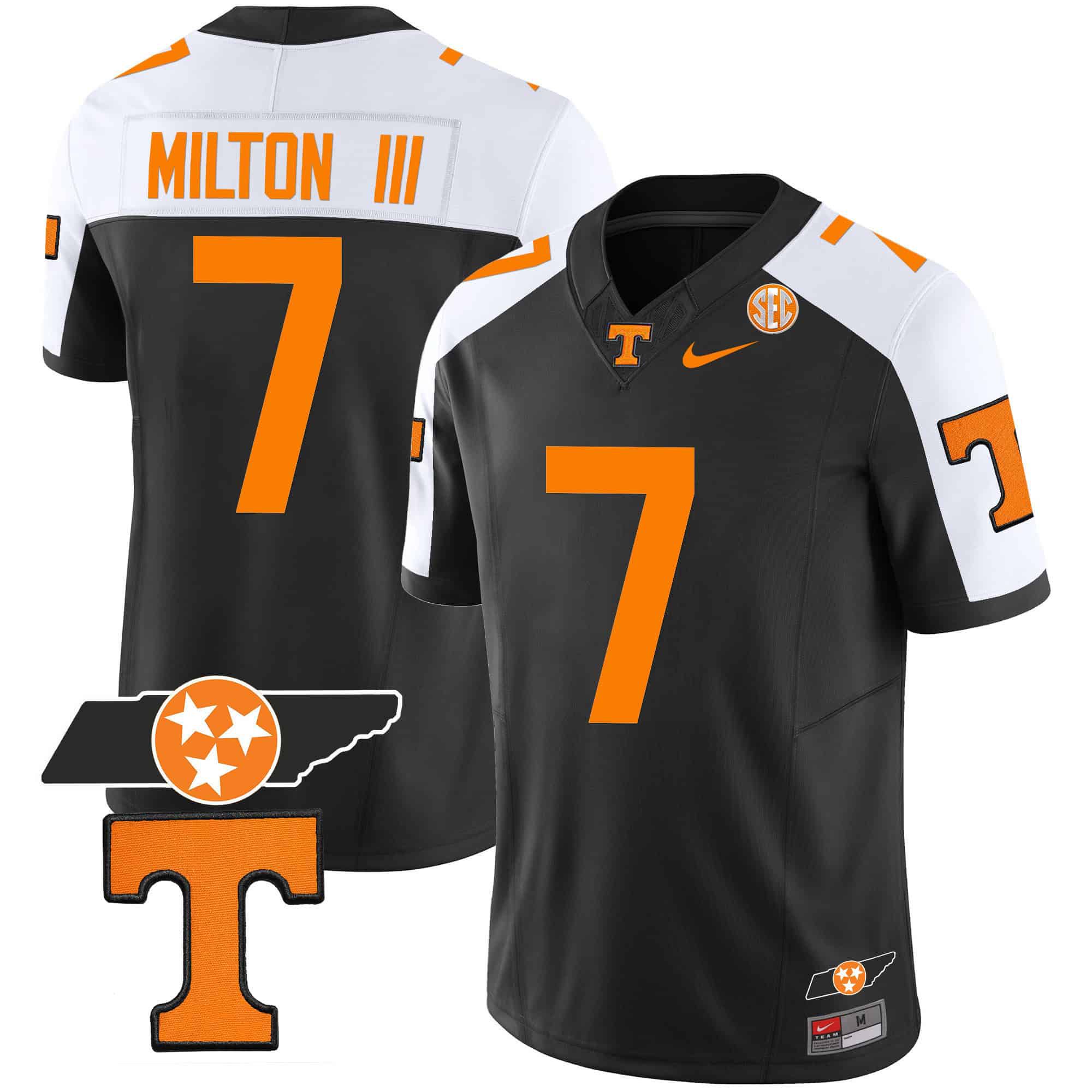 Men Tennessee Volunteers 7 Milton ii Black 2024 Nike Checkerboard & Alternate NCAA Jersey